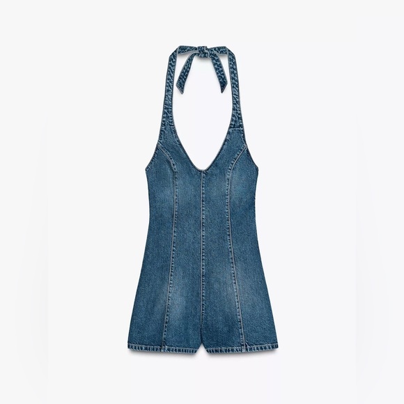 Zara TRF HALTER DENIM JUMPSUIT - Picture 4 of 5